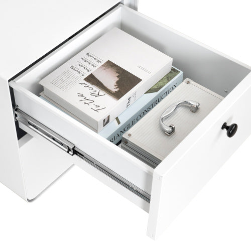 Modern Night Stand Storage Cabinet For Living Room Bedroom, Steel Cabinet With 2 Drawers, Bedside Furniture, Circular Handle