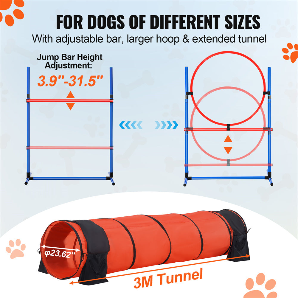 VEVOR Dog Agility Training Equipment — 5‑Piece Set with Extended Tunnel