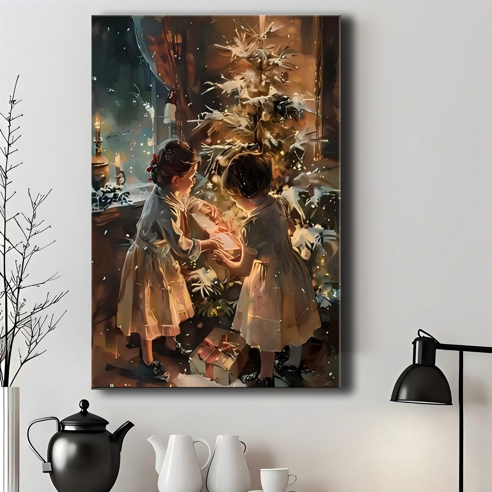 tjkp Wrapped Canvas Painting — Pine Frame Holiday Wall Decor (Multiple Sizes)