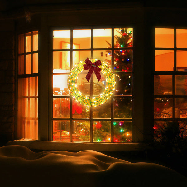 24in Pre-lit Iridescent Outdoor Christmas Wreath Decoration, Warm White LED