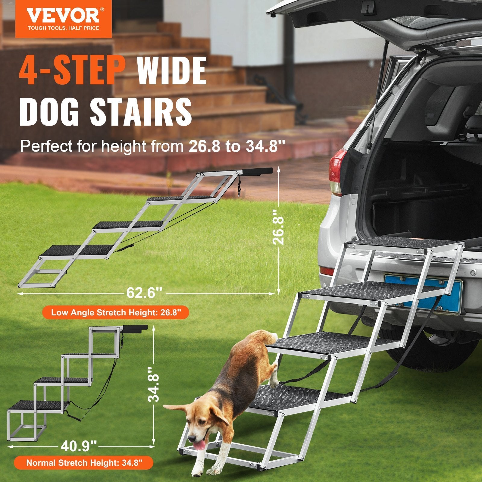 VEVOR Dog Stair For Cars 4-step Folding Dog Steps Aluminum — Up to 250 lbs