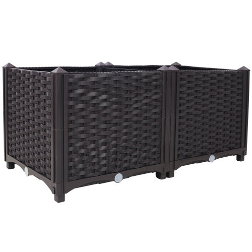 Deep Raised Garden Bed Plastic Planter Boxes For Vegetables Flowers Herbs And Succulents, Self-Watering Planter Box Raised Bed, 31.5" L x 15.7" D x 14.7" H