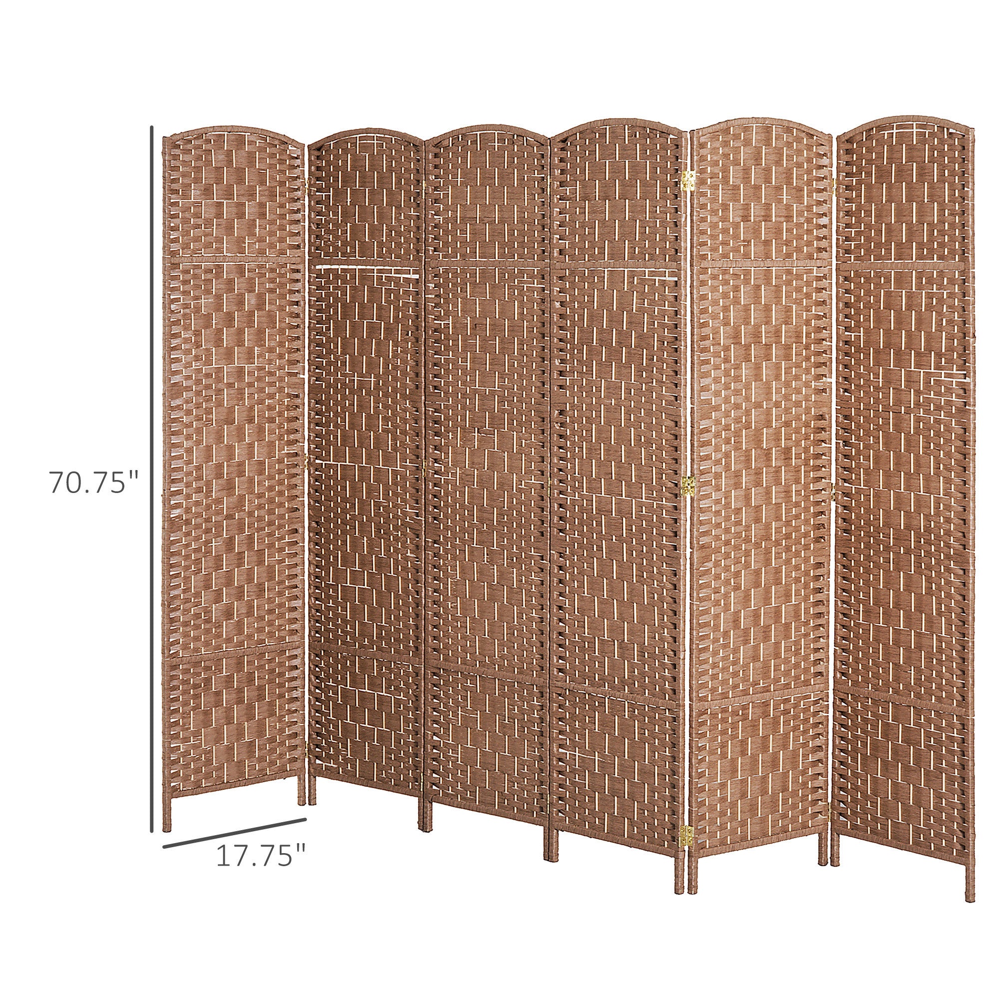 6 Panel Wicker Room Divider 6' Tall Privacy Screen - Natural Brown