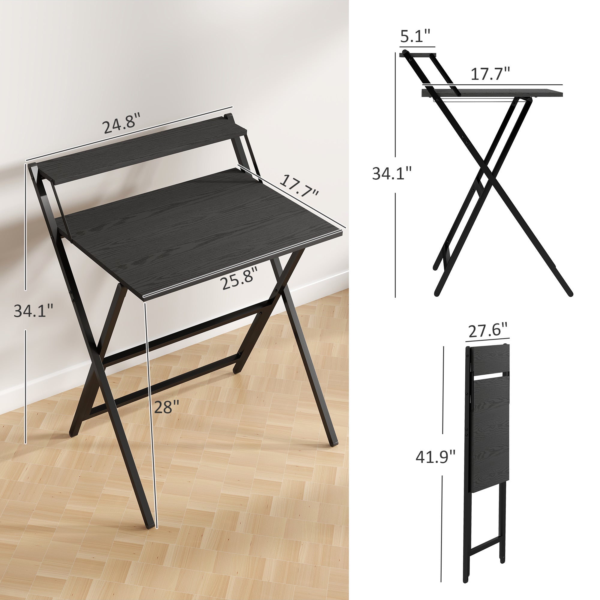 Folding Computer Desk 27 6 Monitor Shelf Black Cjfu2463221 - View 3