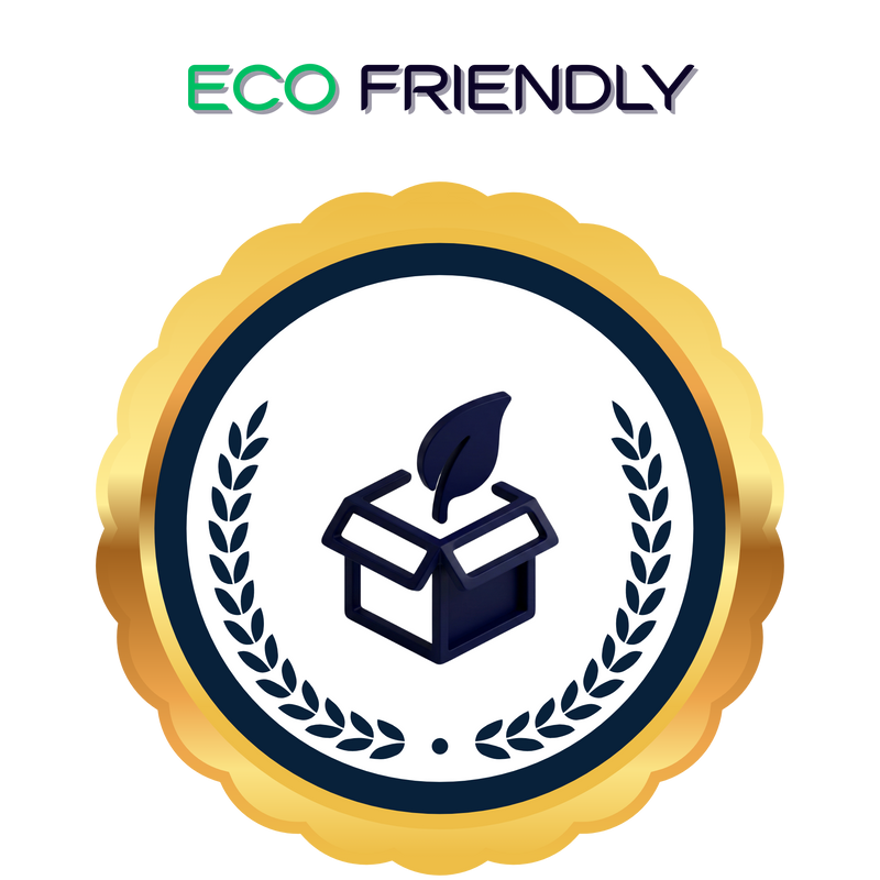 Eco-friendly logo with a box and leaf symbol on a white background