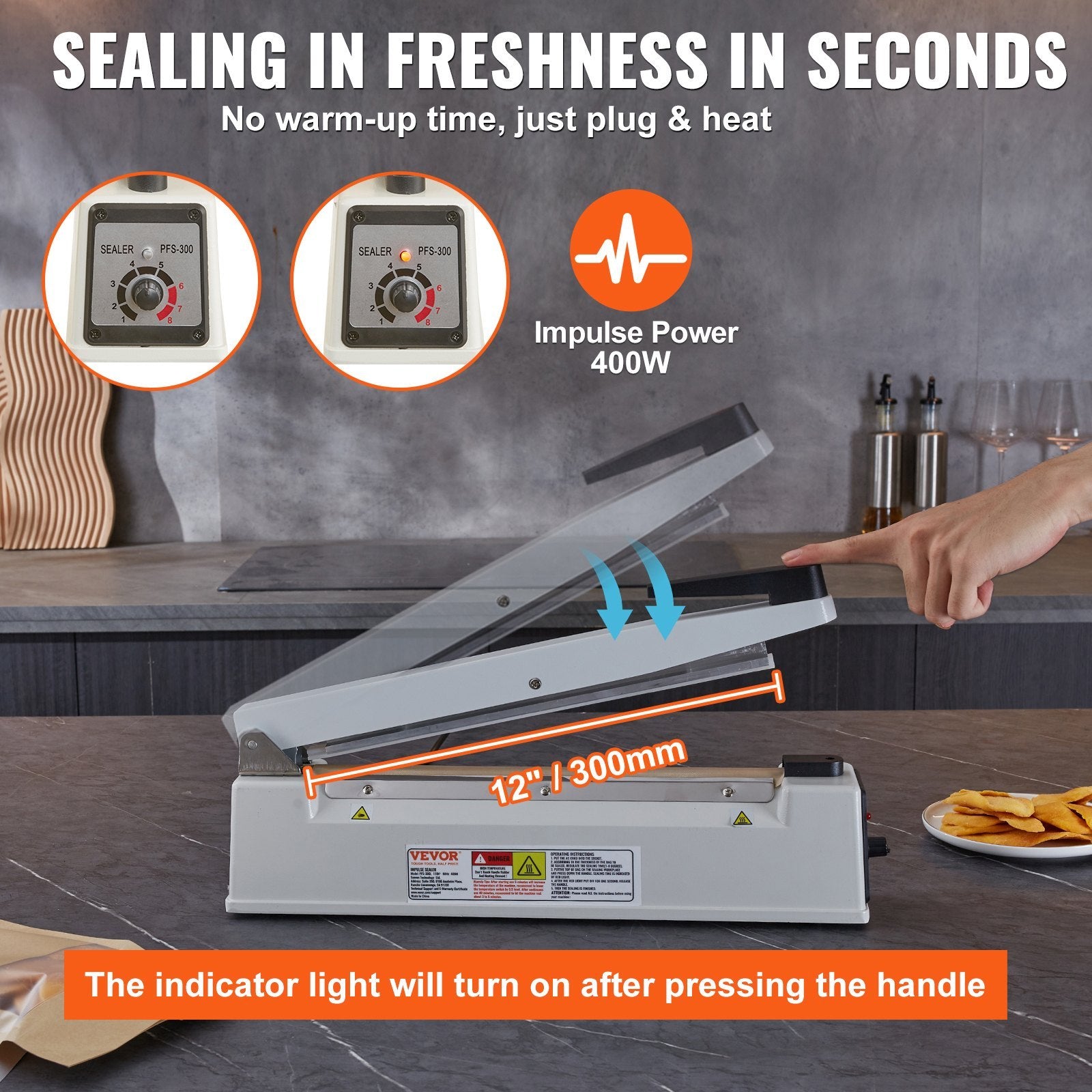 VEVOR Impulse Sealer 12 Inch, Manual Heat Sealing Machine