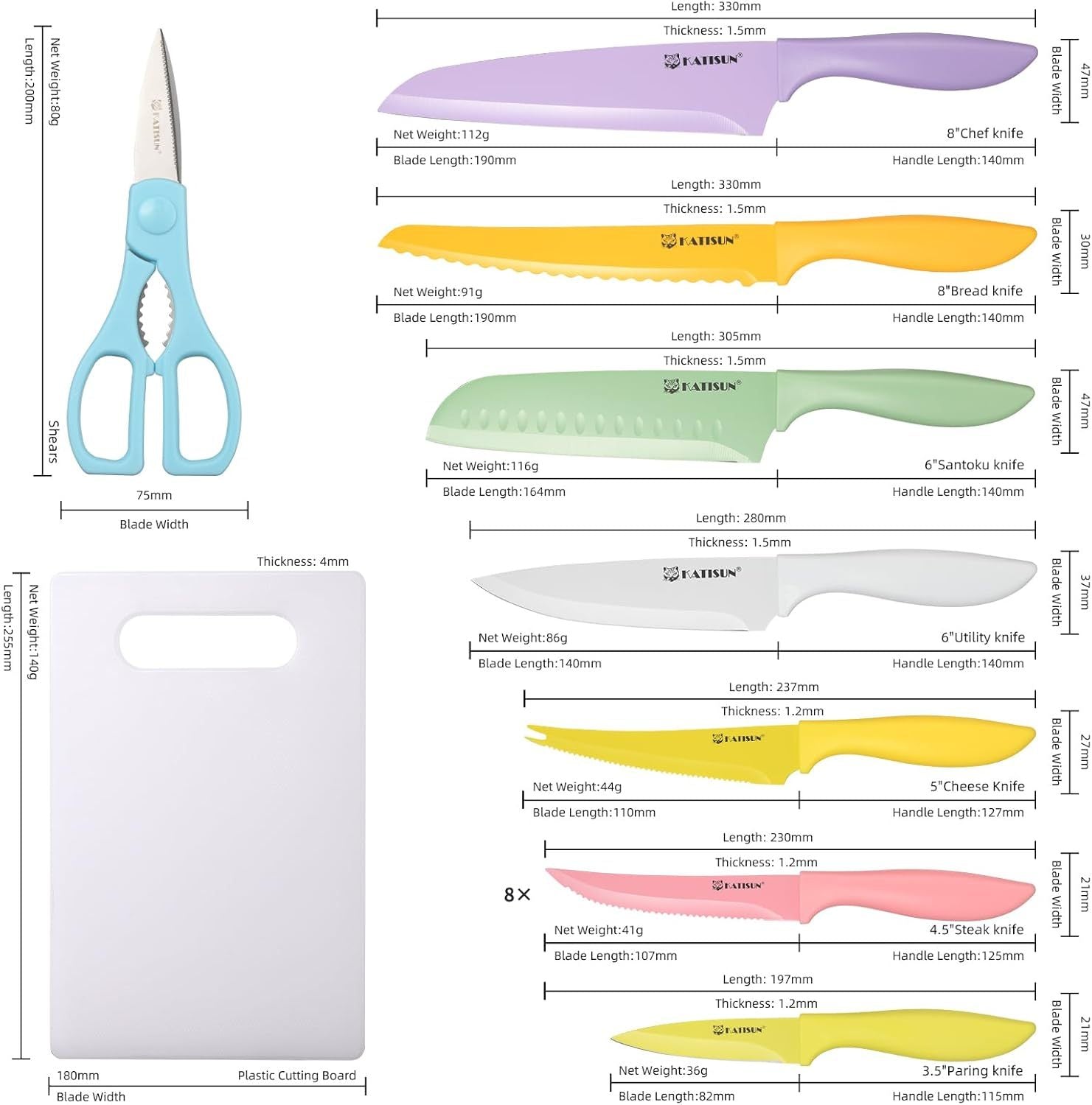 30-Piece Knife Set with Cutting Board — Colorful Stainless Steel Kitchen Knives