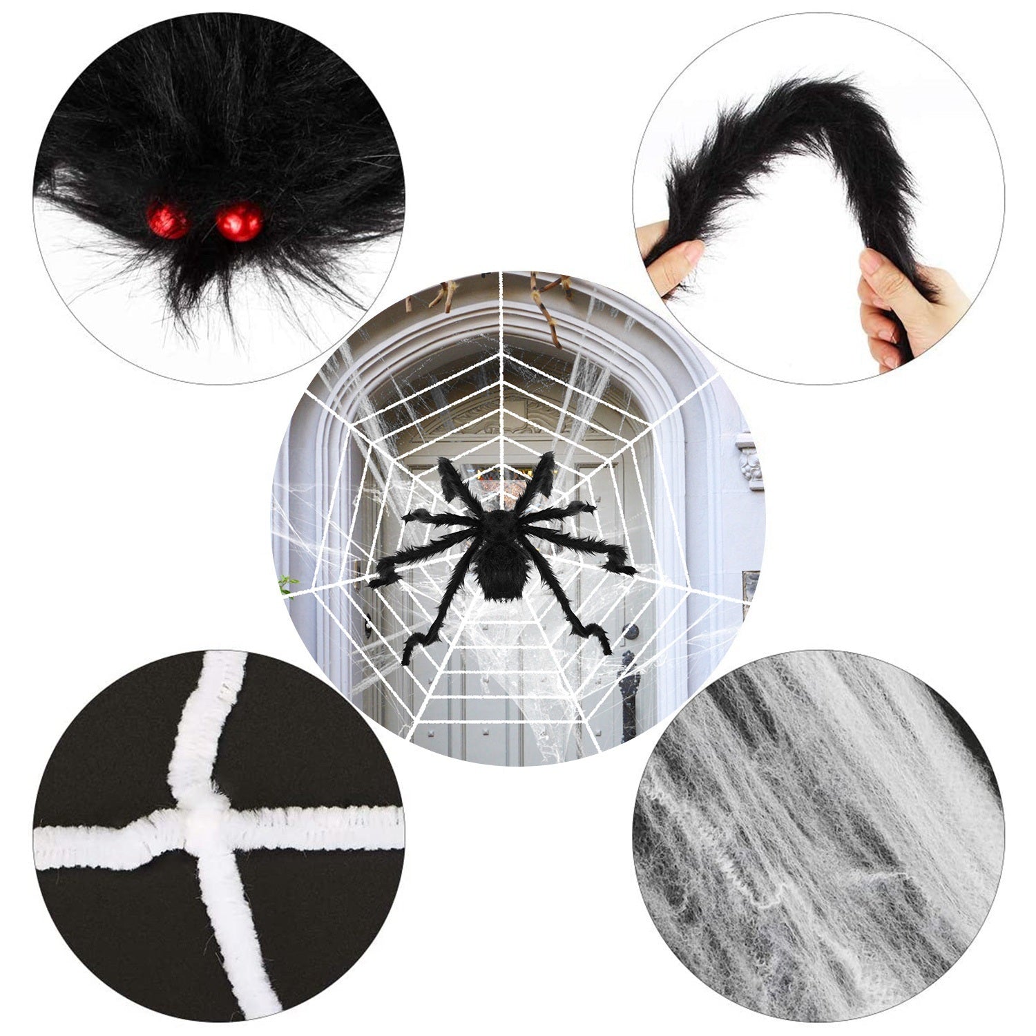 1Pc Halloween Decorations Spider Outdoor 49in with 126in Stretch Spider Web