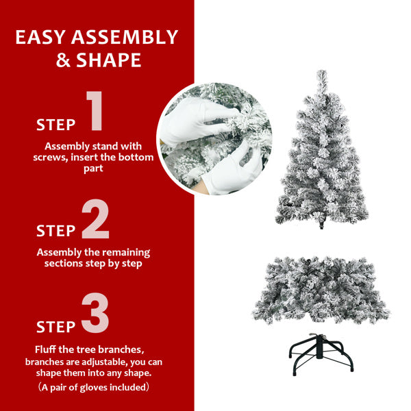 Artificial 4ft Flocked Christmas Tree with 233 PVC Branch Tips — Foldable Base, Round Head