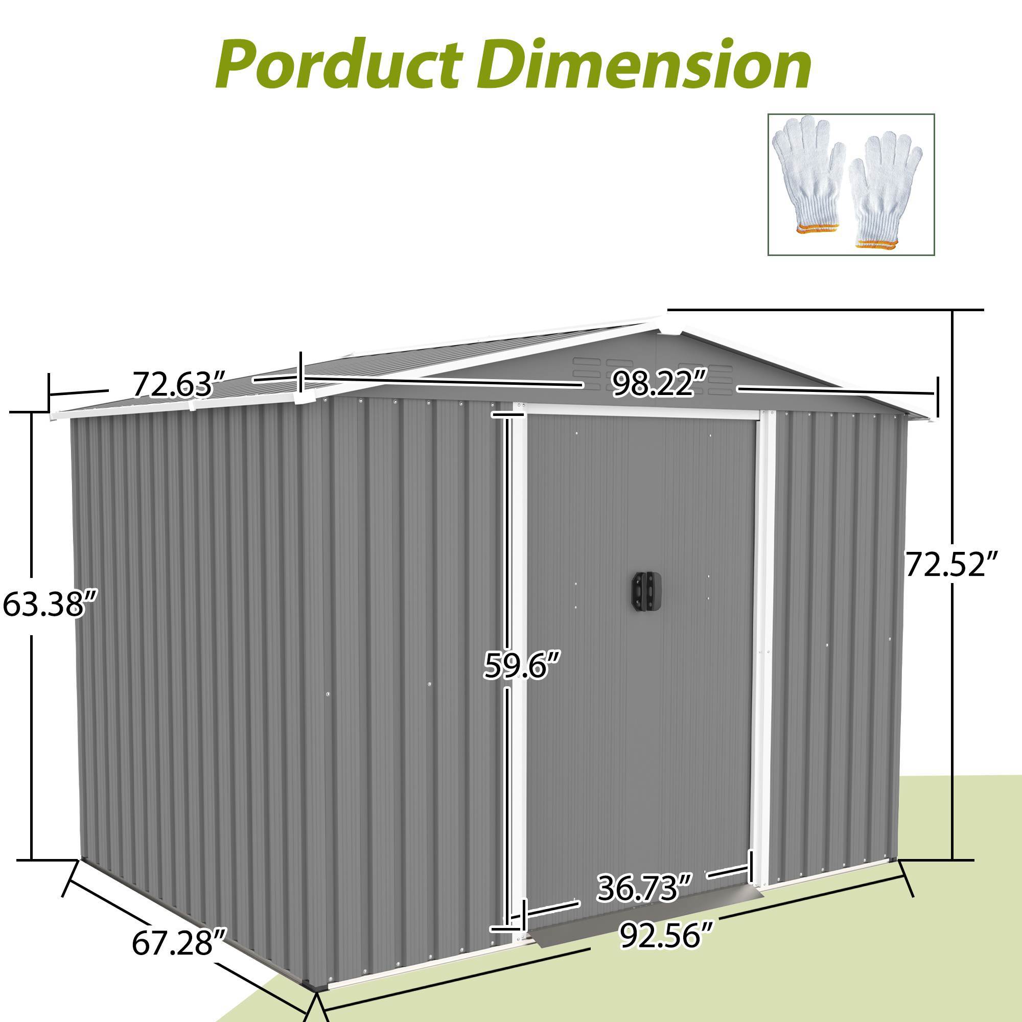 8x6 FT Outdoor Tool Storage Shed With Metal Foundation & Lockable Sliding Doors, Gray
