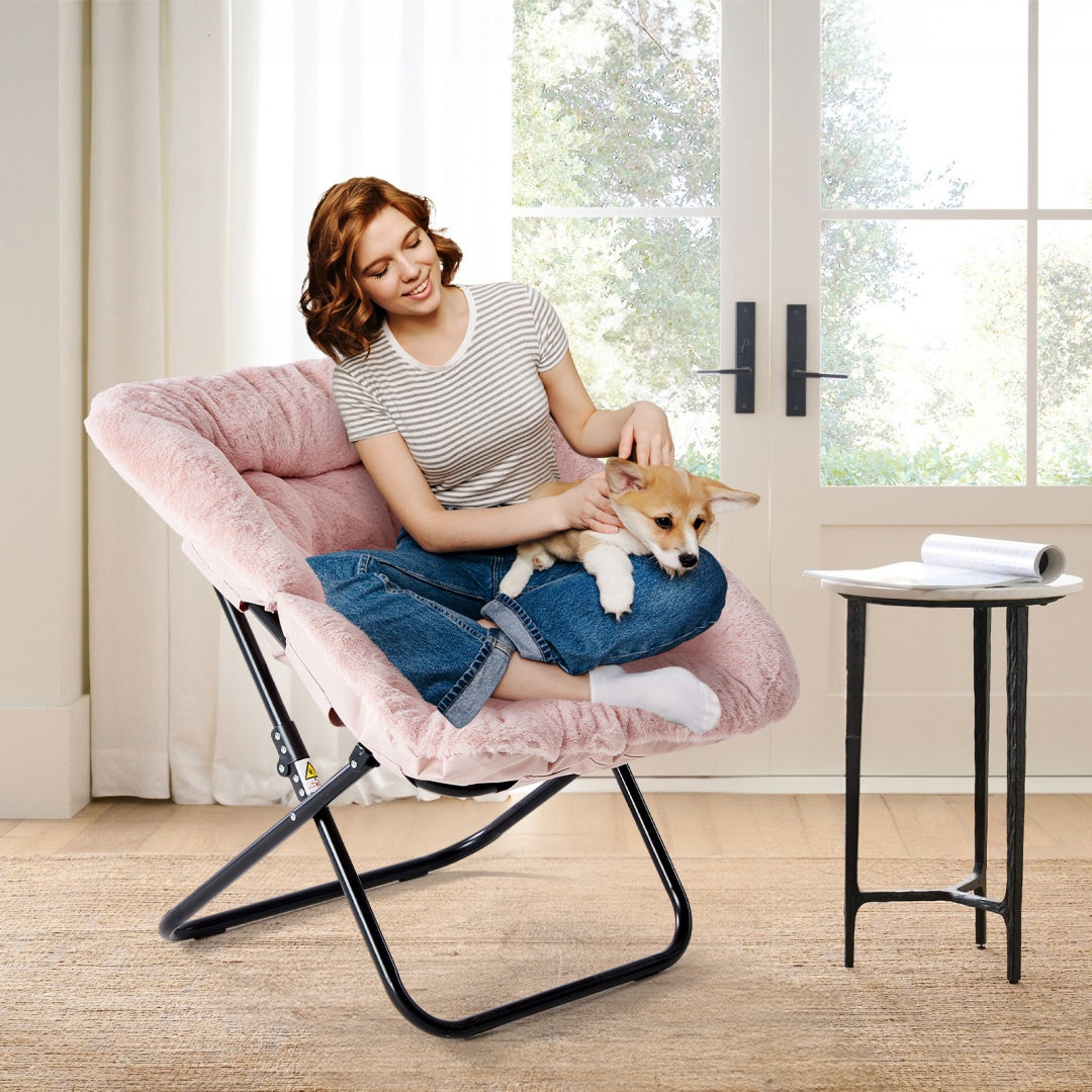 Comfy Faux Fur Folding Lounge Chair for Adults – Large Foldable