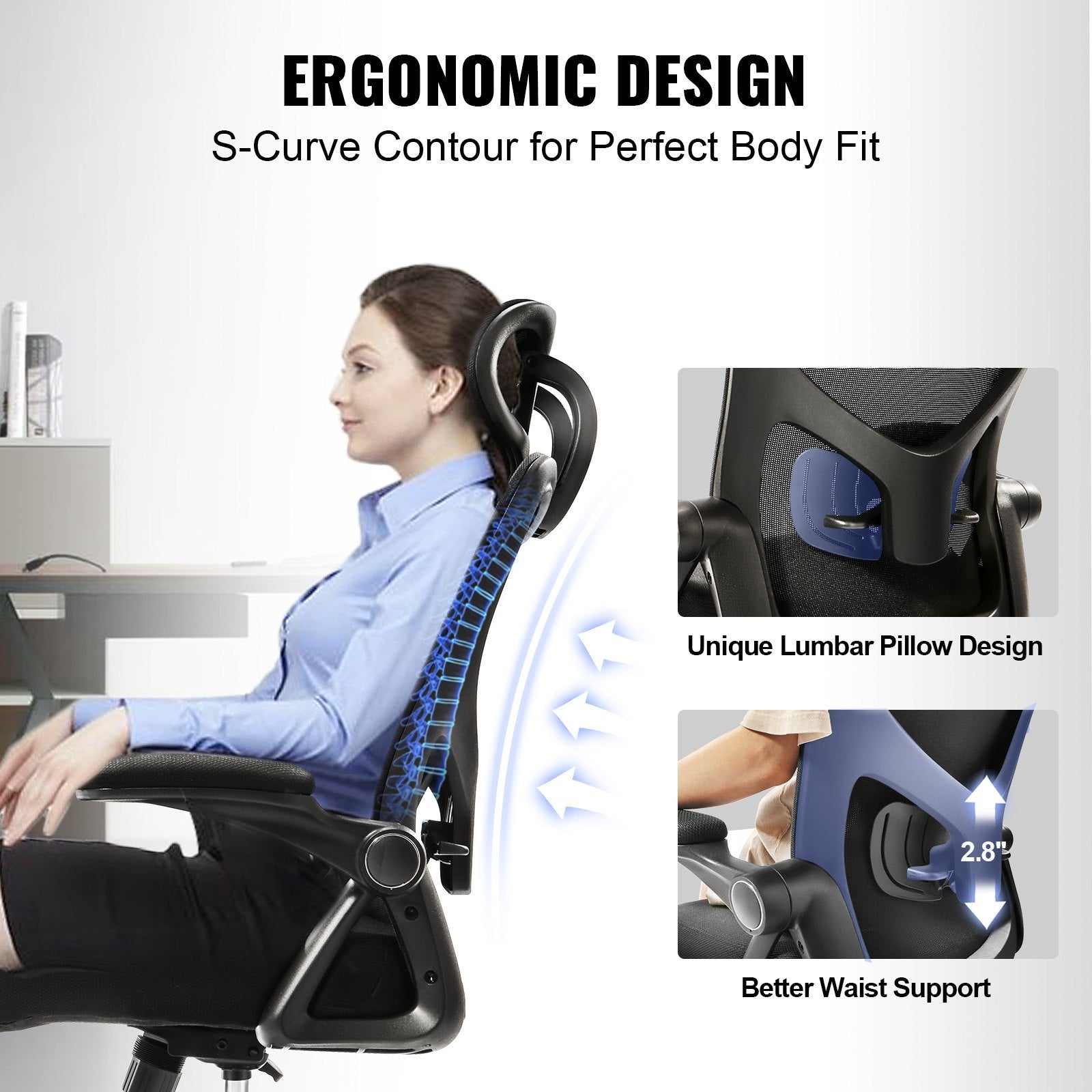 VEVOR Office Chair with Adjustable Lumbar Support and Headrest