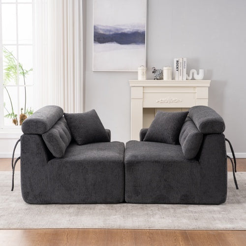 LY-029 Gray Compression 4-Seater Sofa — Chenille, Full Sponge, 2 Pillows