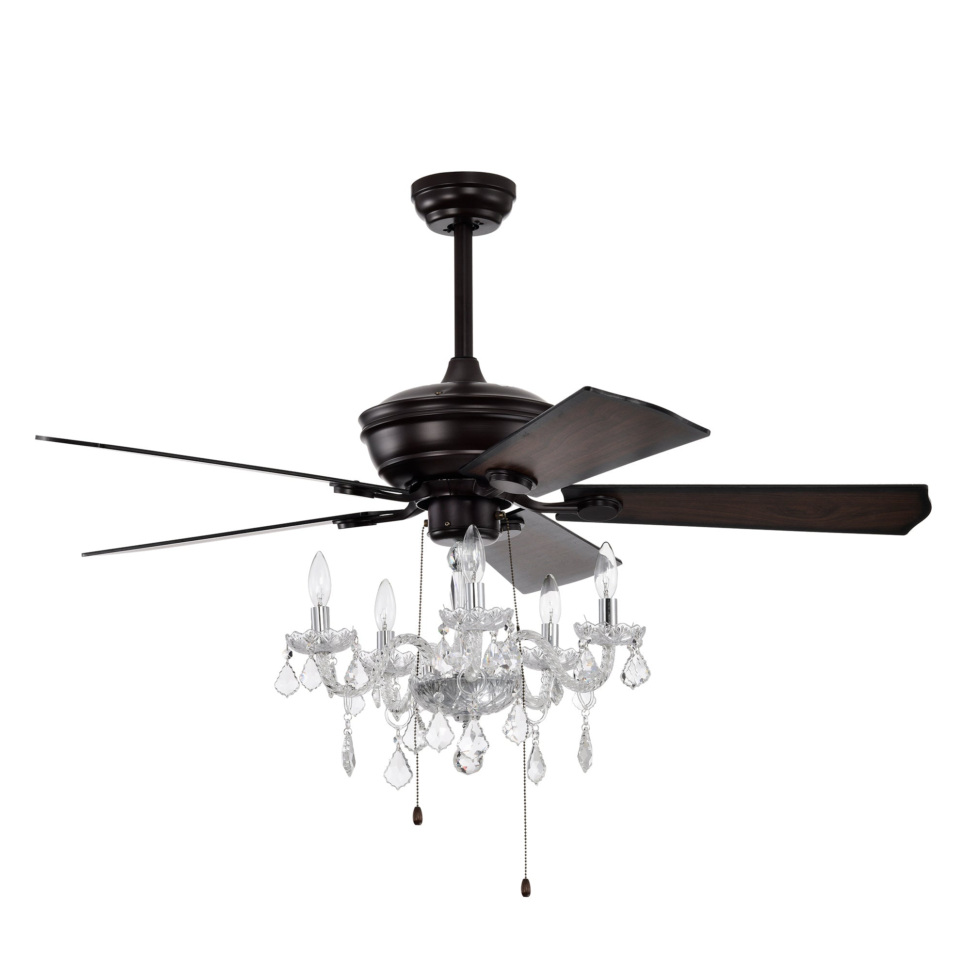 52" Matte Black Crystal Shade Ceiling Fan Lamp — 3-Speed Reversible Motor, 5 Reversible Blades (E12×5, Bulbs Not Included)