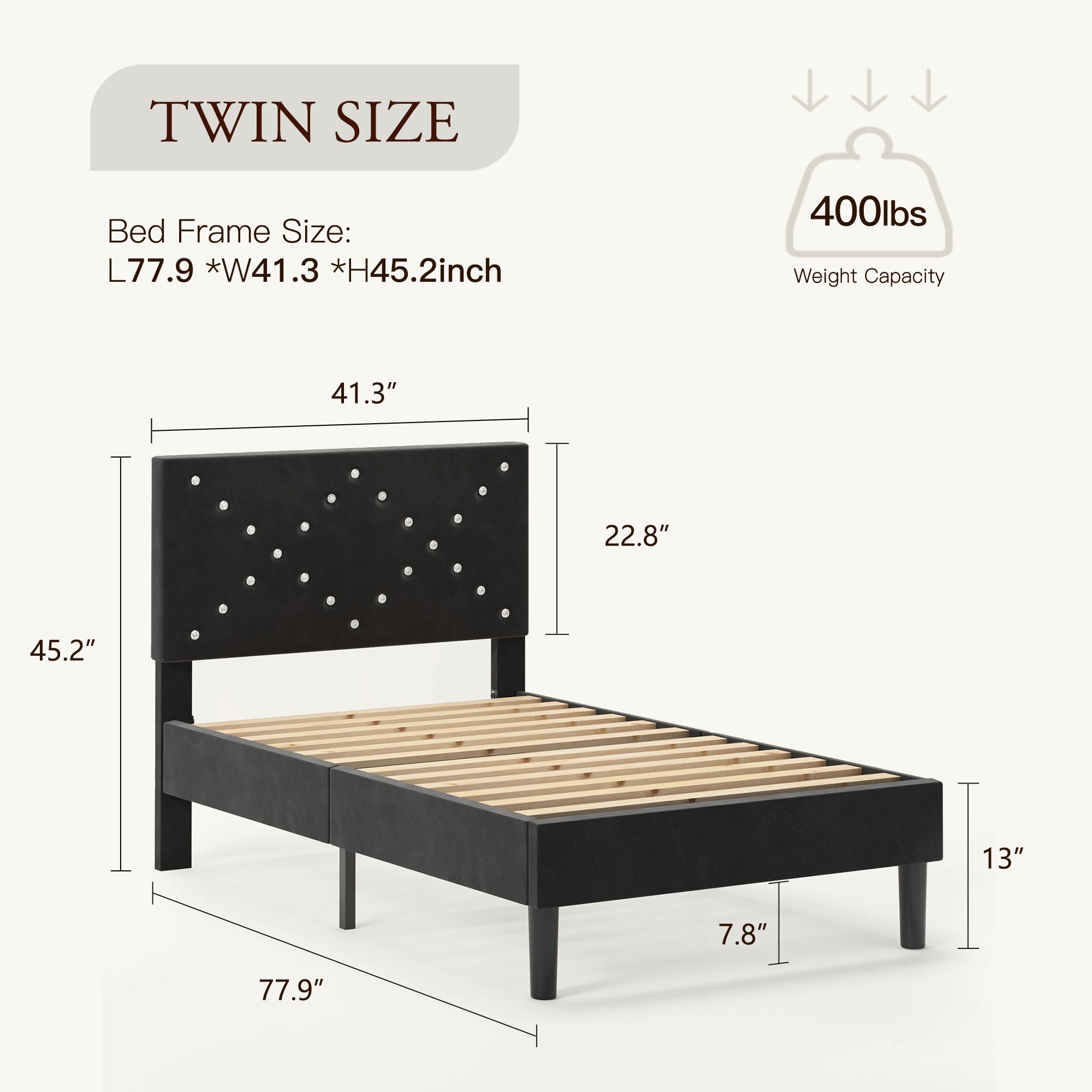 Modern Platform Bed Frame With Upholstered Headboard & Wooden Slats - No Box Spring Needed, Easy Assembly, Black