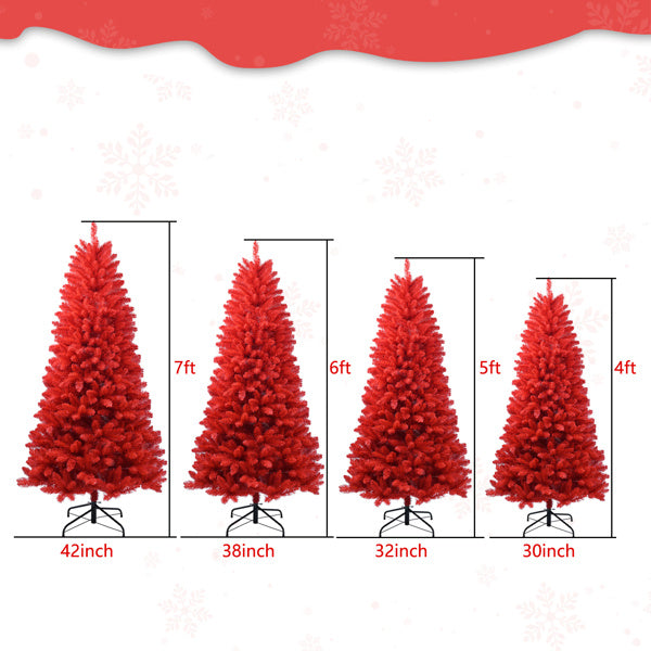 Artificial 5ft Red Christmas Tree With 624 PVC Branch Tips, Hinged Premium & Foldable Base For Indoor Holiday Decorating