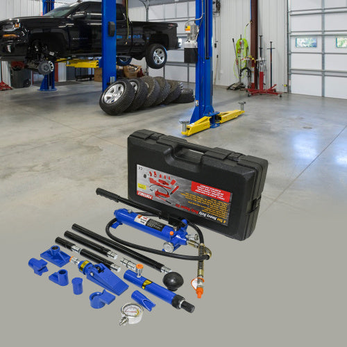 4 Ton (8800 lbs) Porta Power Hydraulic Ram Body & Frame Repair Kit, 17-Pc with Case - Black/Blue