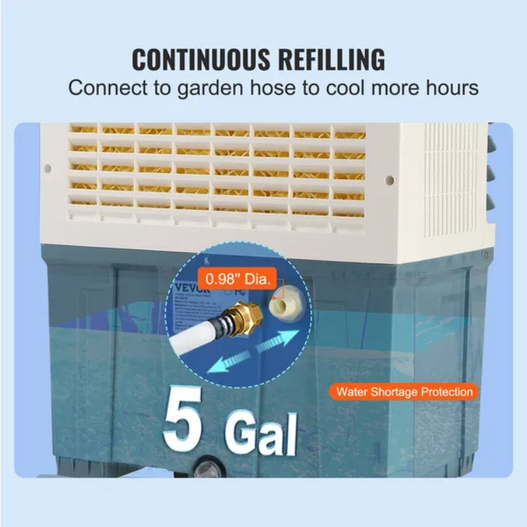 Evaporative Air Cooler – 1400 CFM Swamp Cooler, 3 Speeds, 5-Gal Tank, Oscillating