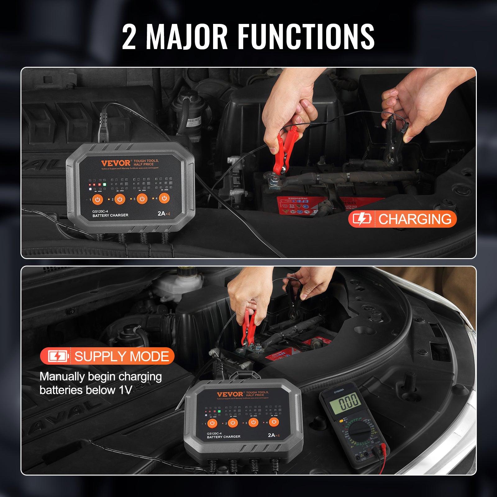 VEVOR Smart Battery Charger, 8-Amp (GS120C-4) — LiFePO4 & Lead-Acid