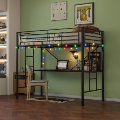Cydd Twin Metal Loft Bed Desk Led Black Cjfu2444623 - View 5