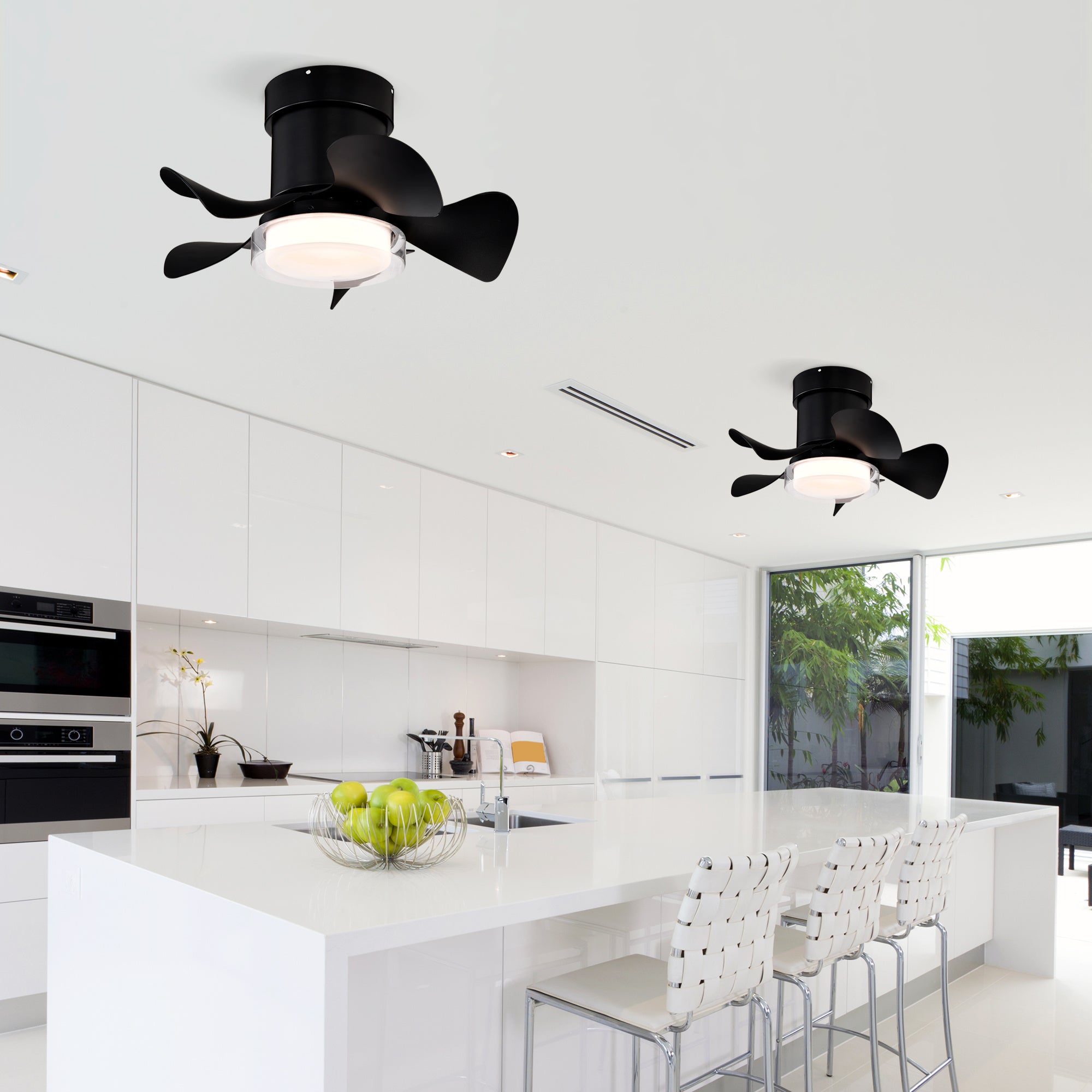 21'' Low Noise Matte Black ABS Blade Remote Ceiling Fan With LED Light