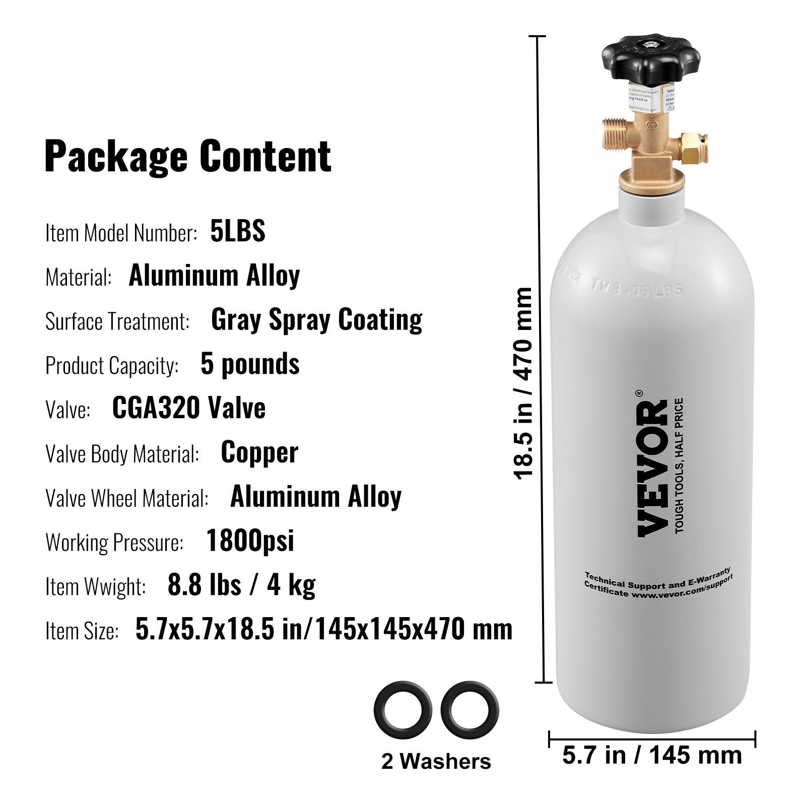 VEVOR 5 Lbs CO2 Tank Aluminum Gas Cylinder with CGA320 Valve