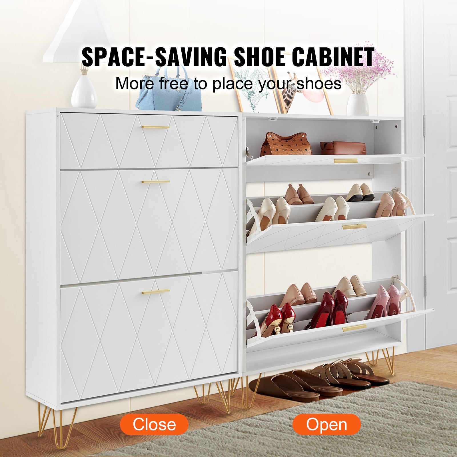 VEVOR Shoe Cabinet With 3 Flip Drawers, Shoe Storage Cabinet For Entryway, Free Standing Shoe Storage Organizer