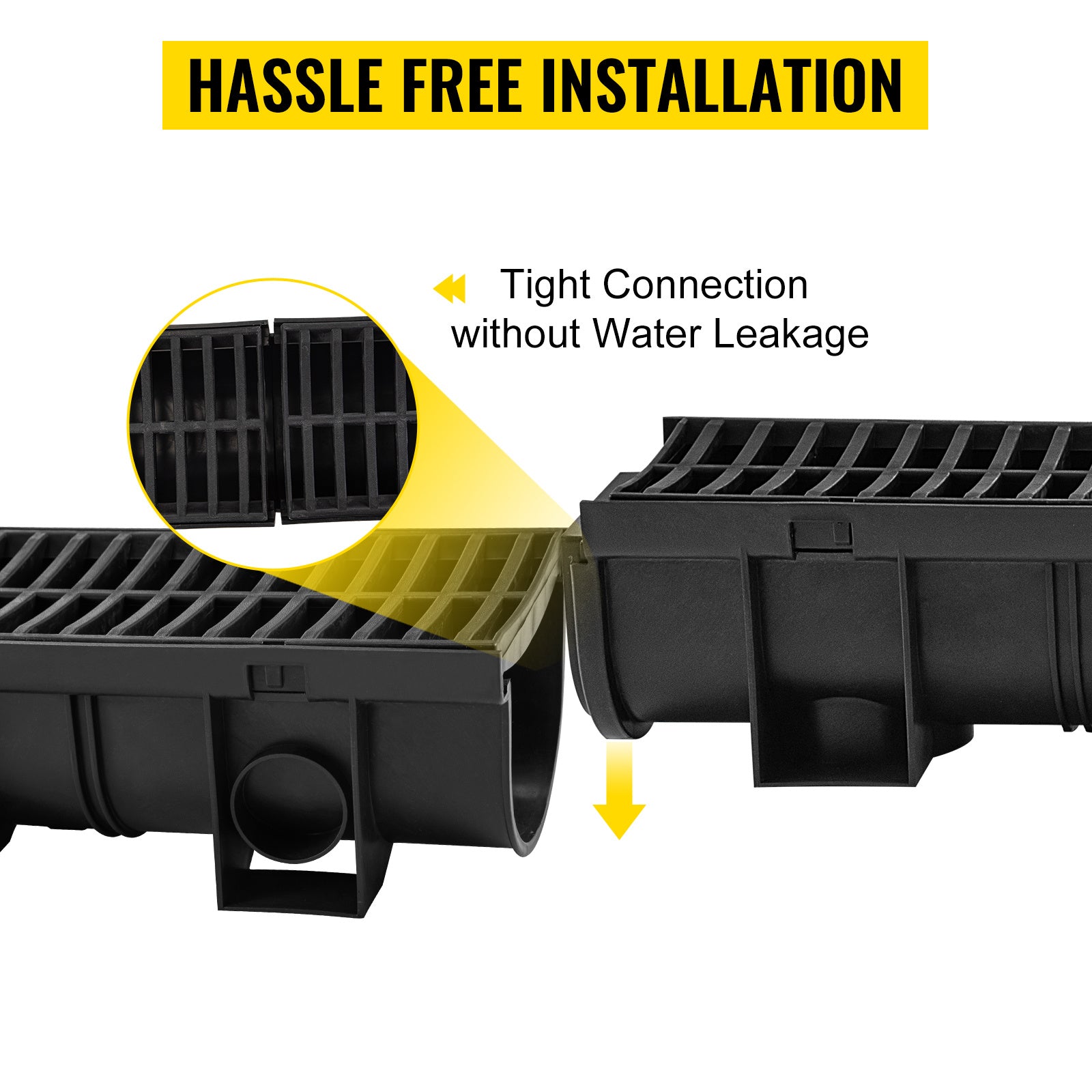 VEVOR Trench Drain System, Channel Drain with Plastic Grate, 5.9x5.1-Inch HDPE Drainage Trench, Black