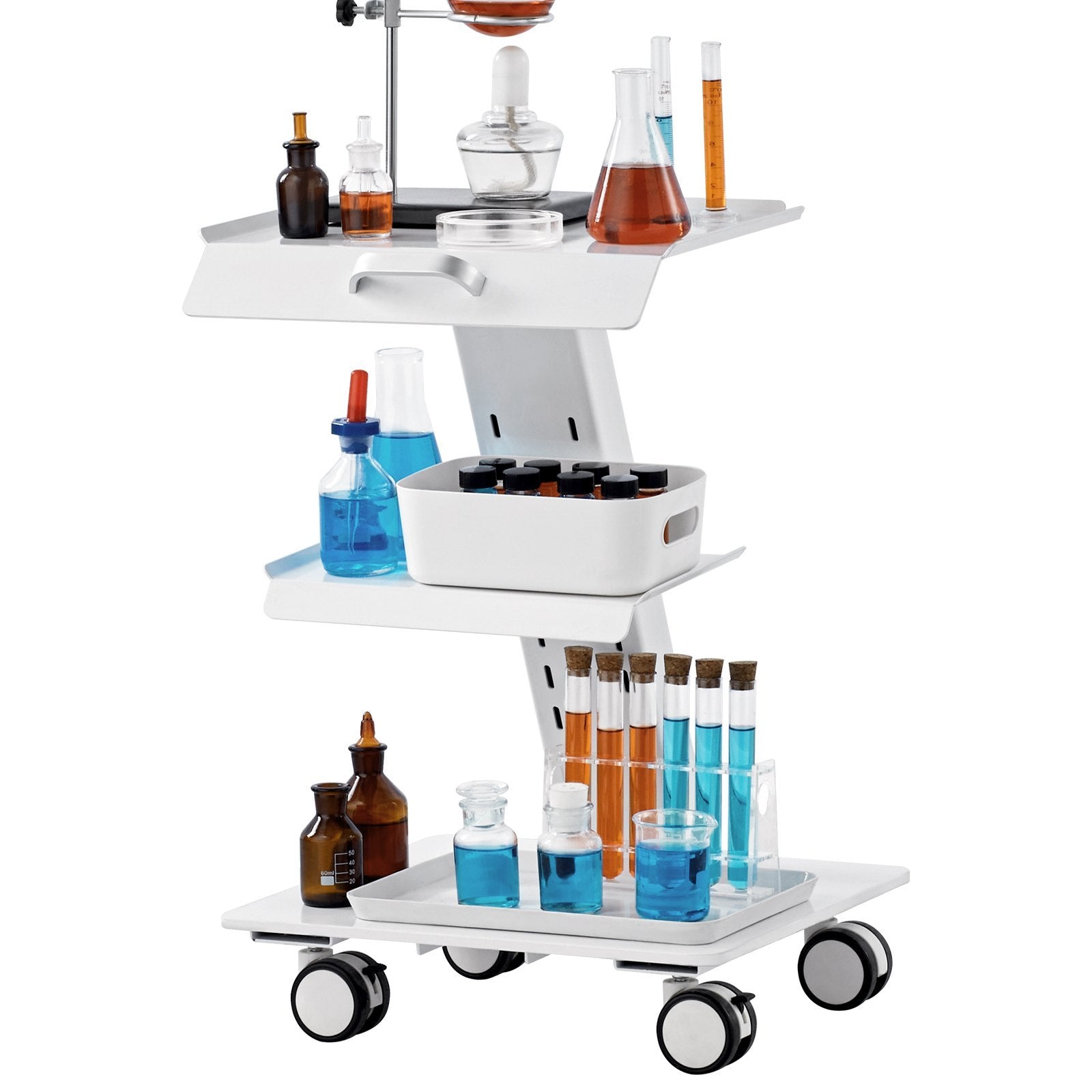VEVOR Lab Trolley, 3-Layer Rolling Lab Cart, Metal Mobile Trolley With Swivel Wheels, Tray Rolling Clinic Cart 220 Lbs Weight Capacity, For Lab, Clinic, Beauty And Salon
