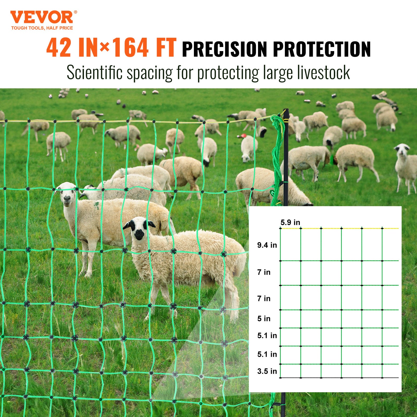 VEVOR Electric Fence Netting, 42 H x 164 L, Portable Mesh with Posts & Double-Spiked Stakes