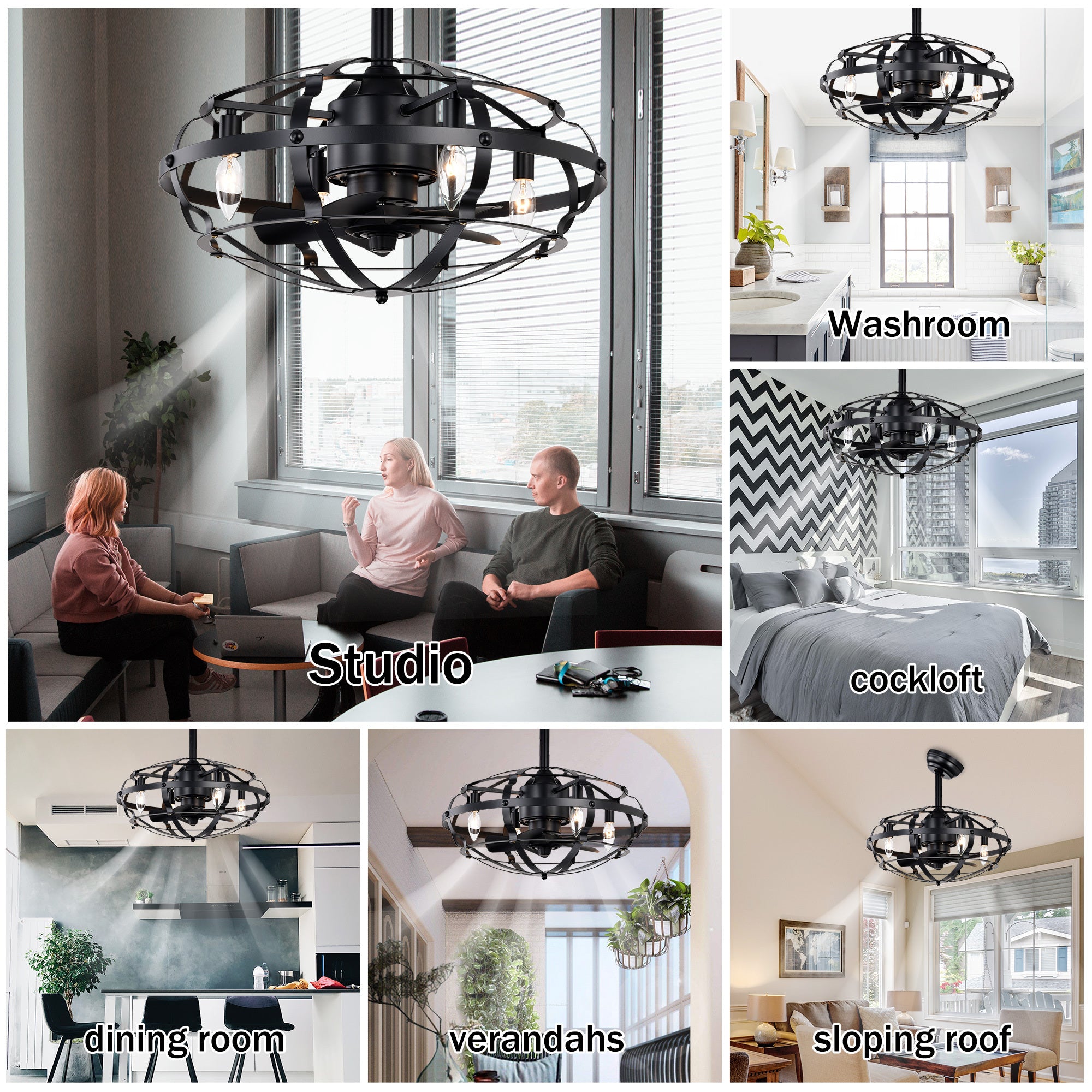 Hot Sell Industrial 18" Caged Ceiling Fan Light Kit - Matte Black