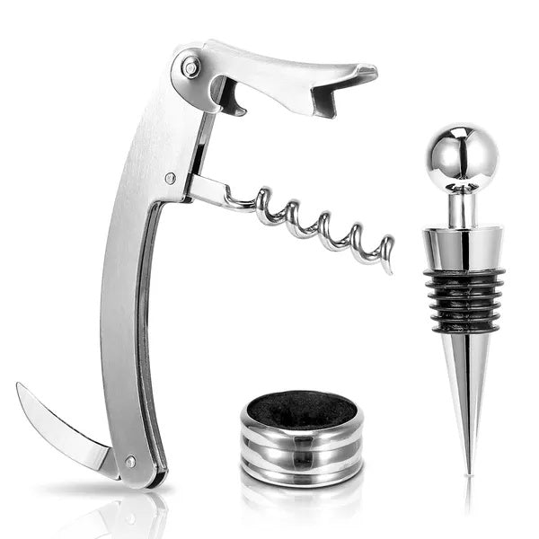 3Pcs Corkscrew Bottle Opener Set Tool Foil Cutter Drip Collar