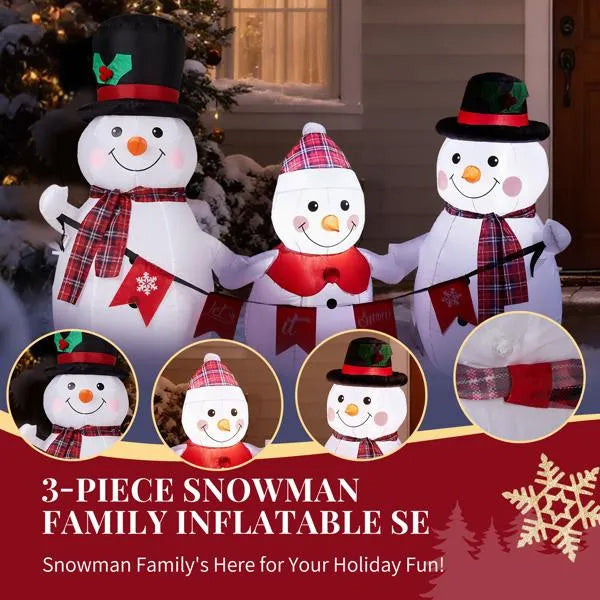 6.2FT Lighted Christmas Inflatable Decoration - Snowman Family with LED Bunting