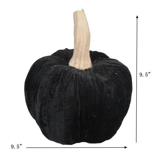 9.5" Black Velvet Pumpkin Large, For Holiday Halloween Decor