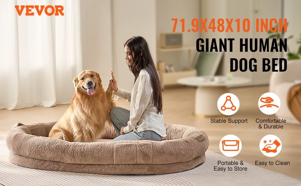 Human Dog Bed – 72×48×10" Oversized Floor Lounger, Washable Faux Rabbit Fur