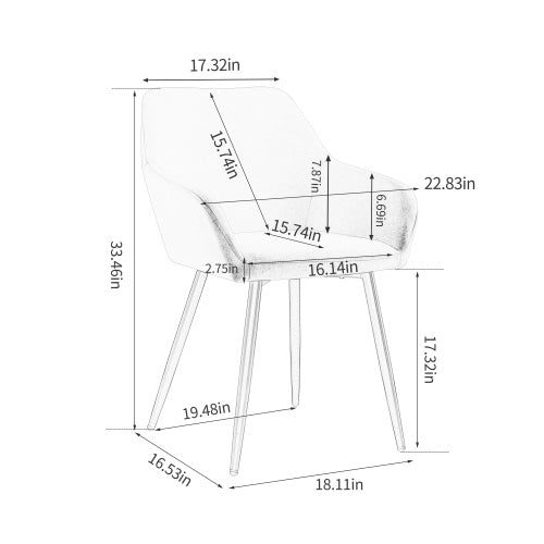 Leisure Modern Living Dining Room Accent Arm Chairs Club Guest With Strong Black Metal Legs, Set Of 2, TEDDY Fabric Beige