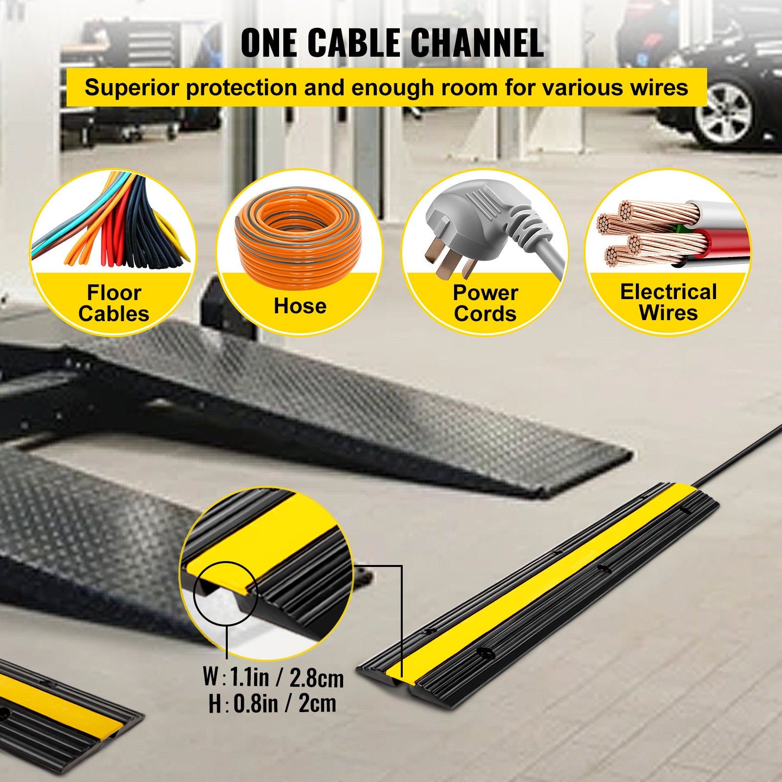 VEVOR 1-Channel Rubber Cable Protector Ramp (4 Pack) – Heavy-Duty 22,046 lbs