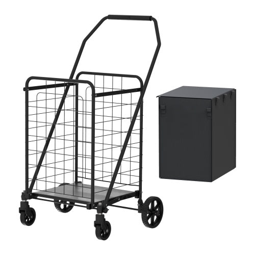CYDD Foldable Shopping Cart with Double Basket, 360° Wheels