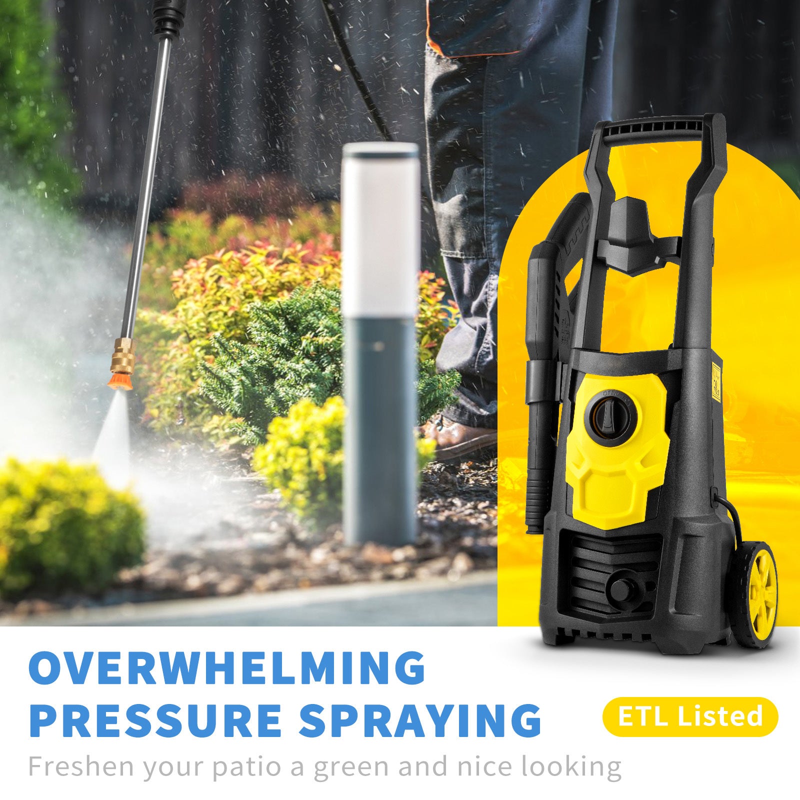 VEVOR Electric Pressure Washer — 2000 PSI, 1.65 GPM, 30 ft Hose & Reel (ETL Listed)
