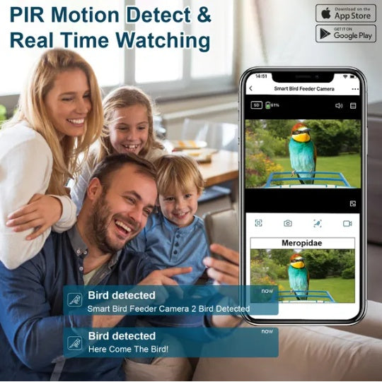 Smart Bird Feeder With Solar Powered 1080P Camera, AI Identify, PIR Motion, Two-Way Audio (IP65)