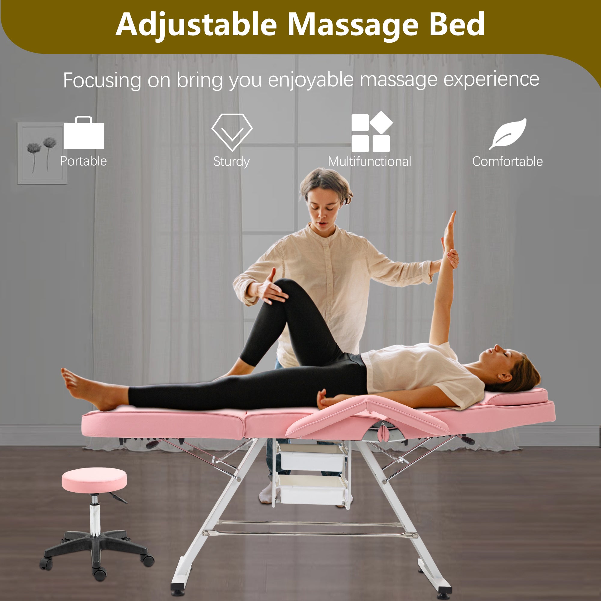 Hydraulic 3-Section Massage & Tattoo Chair with Stool and Two Trays