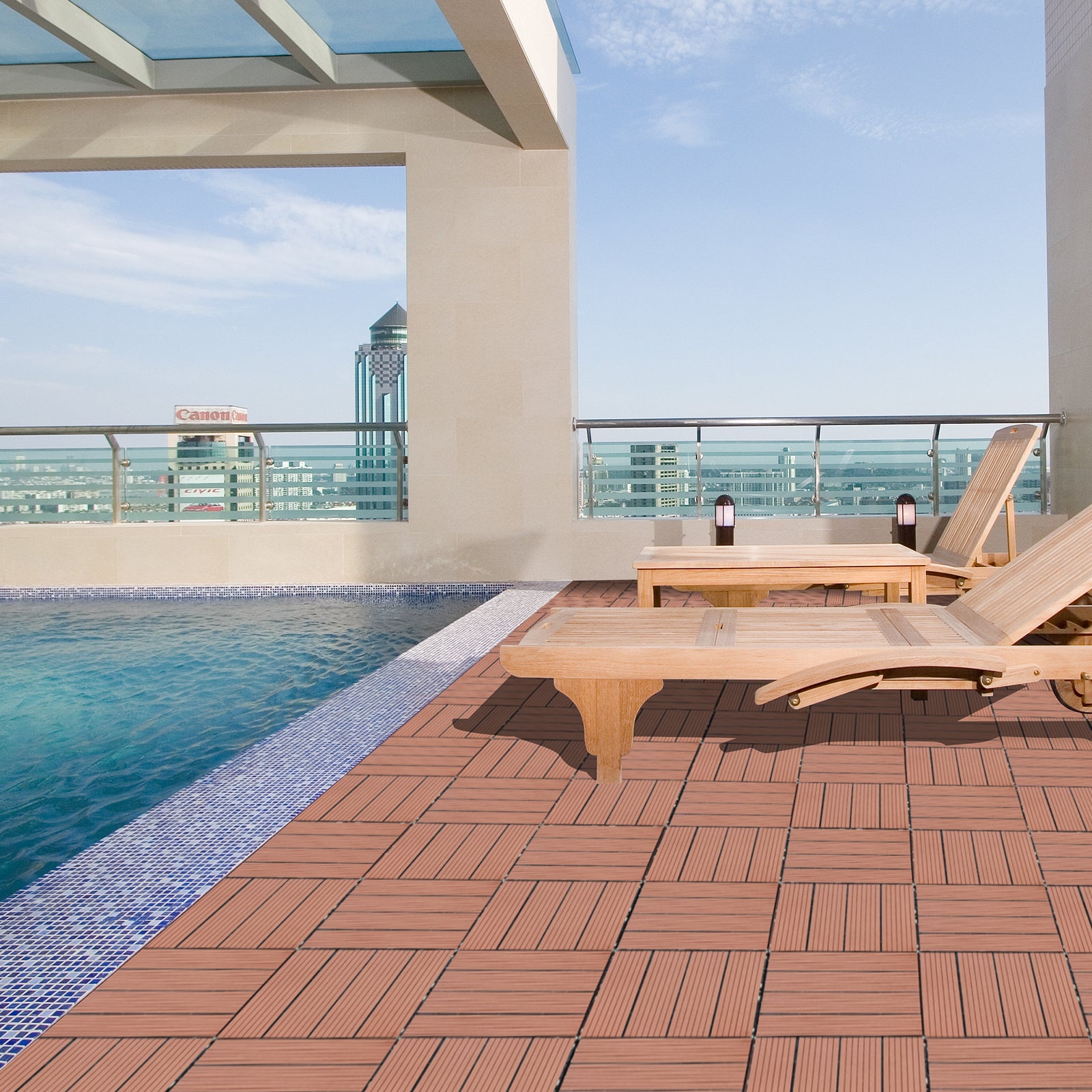 Wood Plastic Composite Deck Tiles Set Of 20 — Mahogany (12 x 12 x 1 in)
