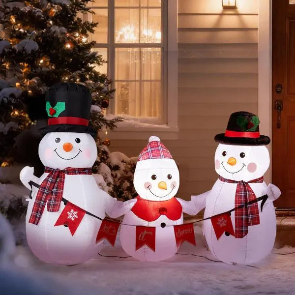 6.2FT Lighted Christmas Inflatable Decoration - Snowman Family with LED Bunting