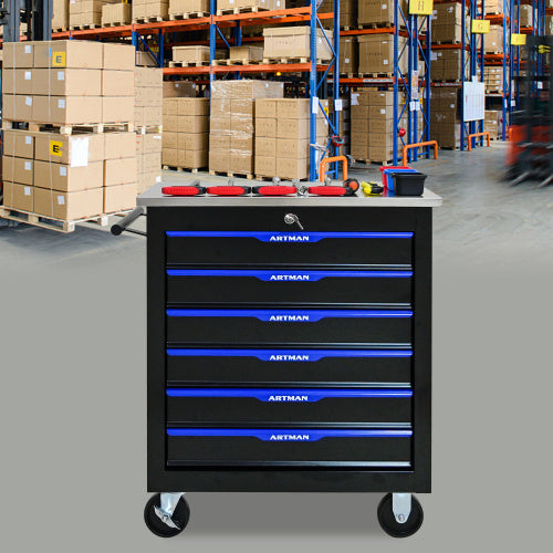 6-Drawer Multifunctional Rolling Tool Cart with Wheels — Black/Blue