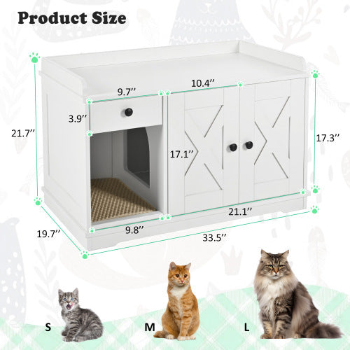 GO Cat Litter Box Enclosure, Hidden Litter Box Furniture with Storage Drawer & Mat — Farmhouse White