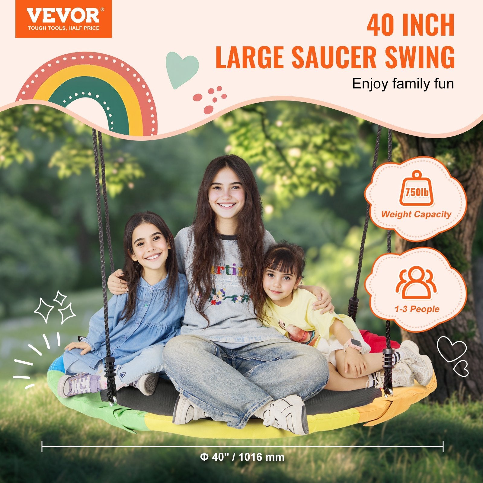 40" Saucer Tree Swing – 750 lb Capacity, 900D Oxford, Adjustable Ropes (US)