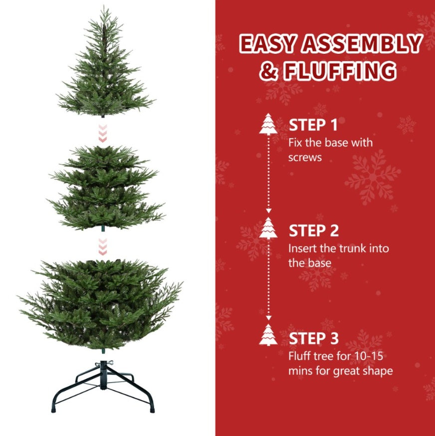 fulian 9ft PE/PVC Hybrid Artificial Christmas Tree - Green, Folding, Metal Base Included