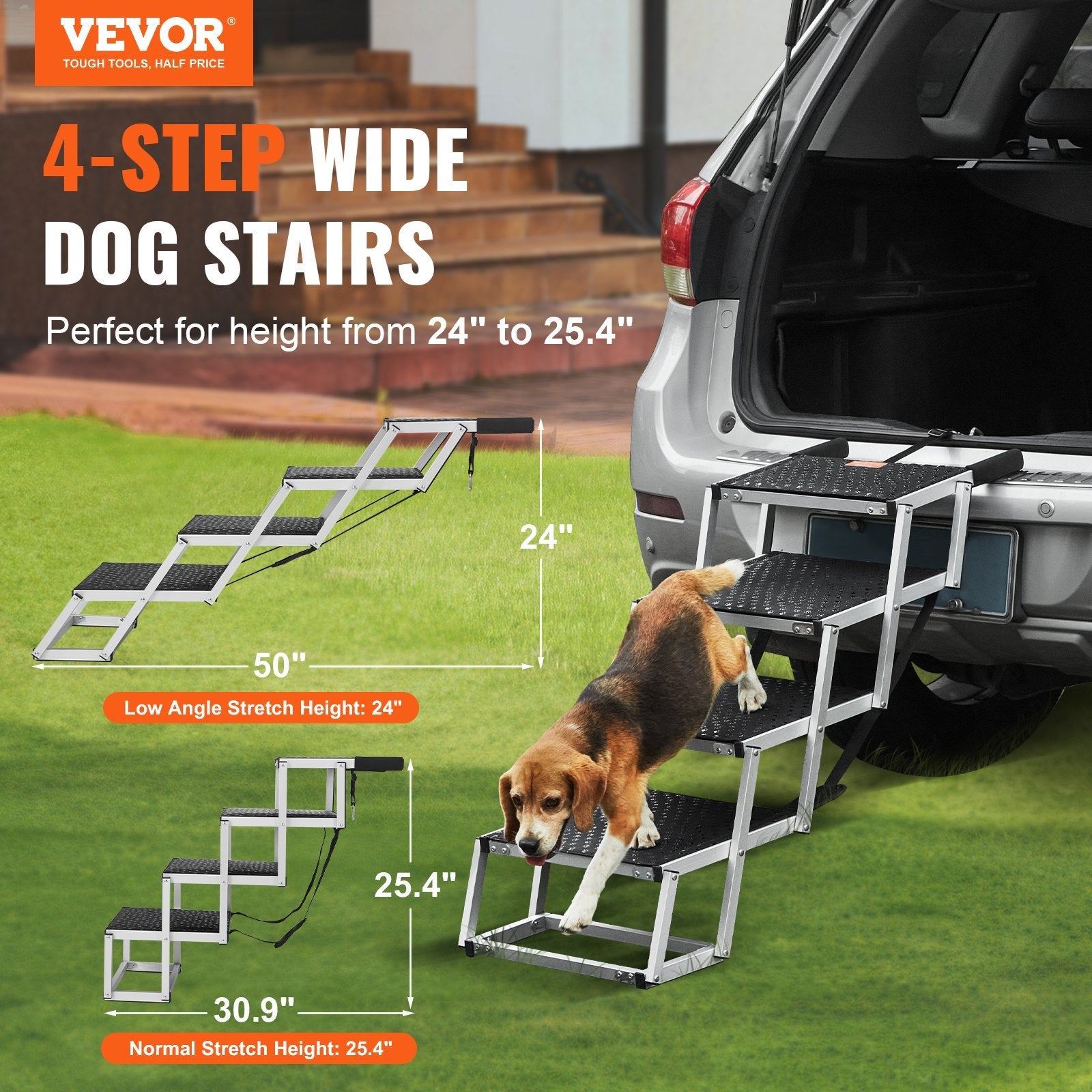 VEVOR Dog Stair For Cars 4-Step Folding Dog Steps Aluminum - Loads Up To 150 Lbs