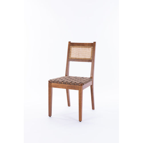 Rattan Leather Woven Strips Kitchen Dining Chair — Set of 2 (18")