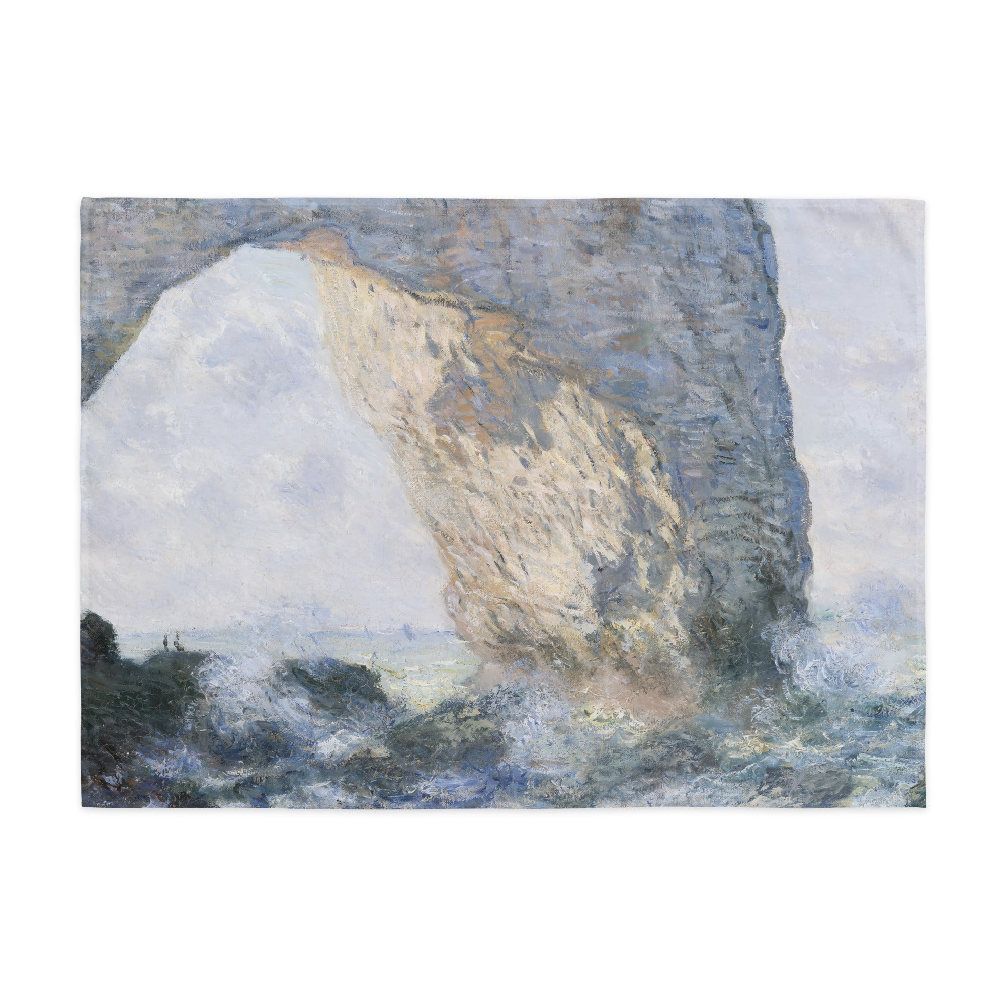 Coocosh's breathtaking Claude Monet - The Manneporte Indoor Tapestry Wall Art, featuring serene coastal rock formations in muted tones, enhances any space with sophistication. This durable, machine-washable tapestry effortlessly elevates home aesthetics while inviting tranquility.
